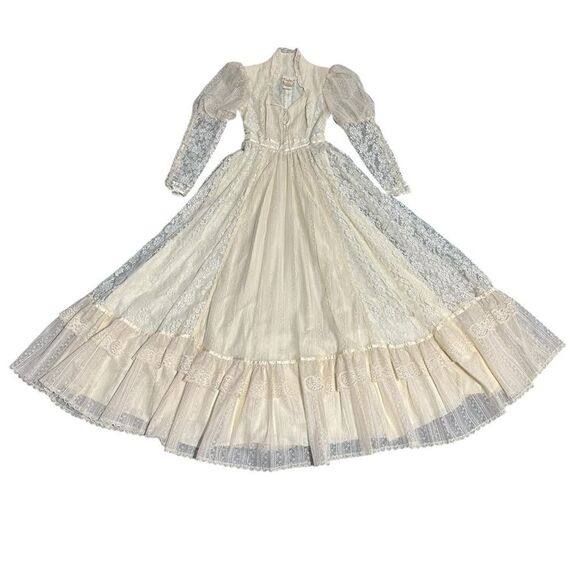 Vintage Gunne Sax Romantic Renaissance Style Lace Wedding Dress Size 5 - Picture 2 of 15